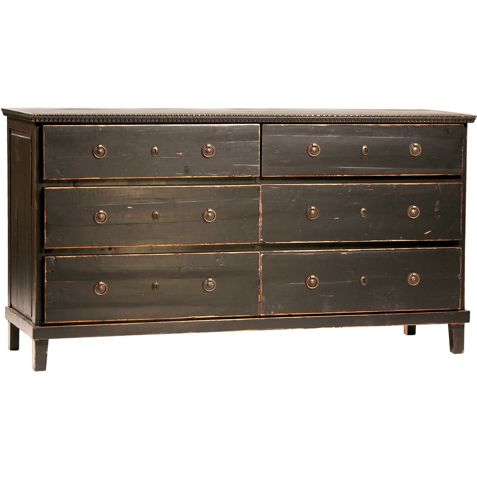 36" Dovetail Furniture 6Drawer Soren Small Antique Black Pine Wood