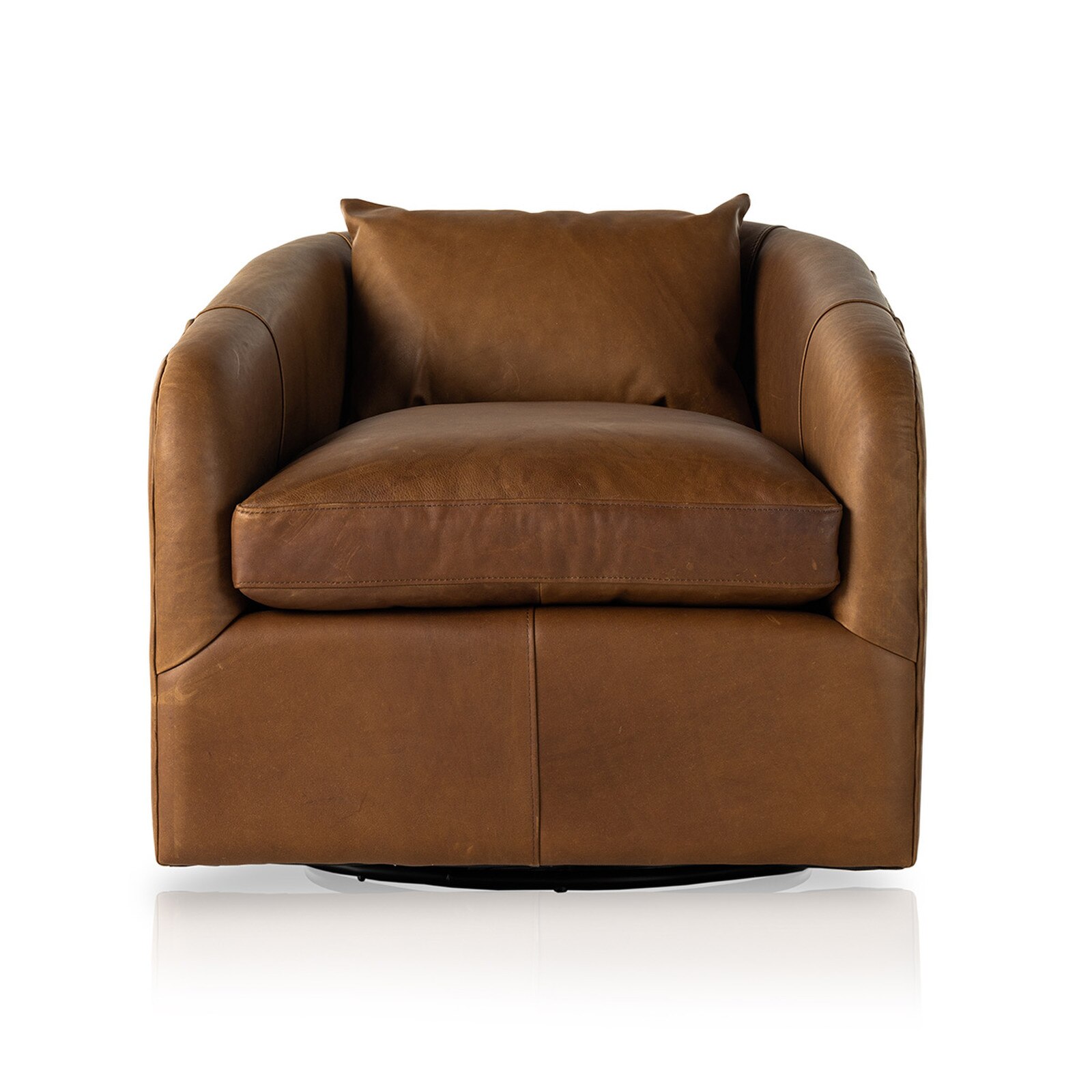 28" Four Hands Topanga Heirloom Sienna Leather Swivel Chair