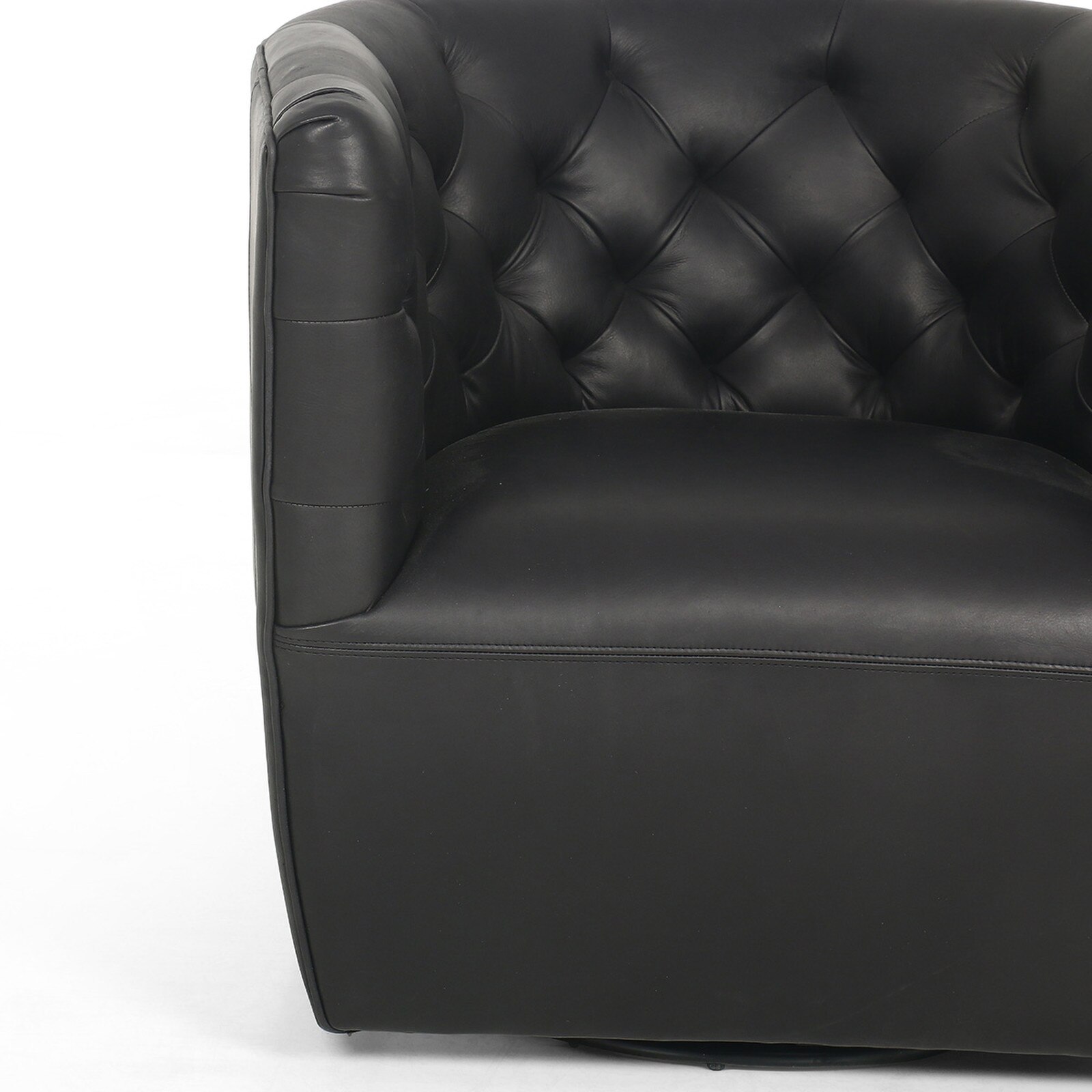 30" Four Hands Hanover Heirloom Black Leather Swivel Chair