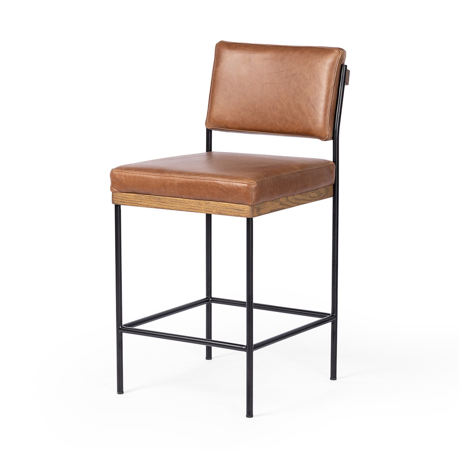 40" Four Hands Benton Sonoma Chestnut Leather Counter Stool