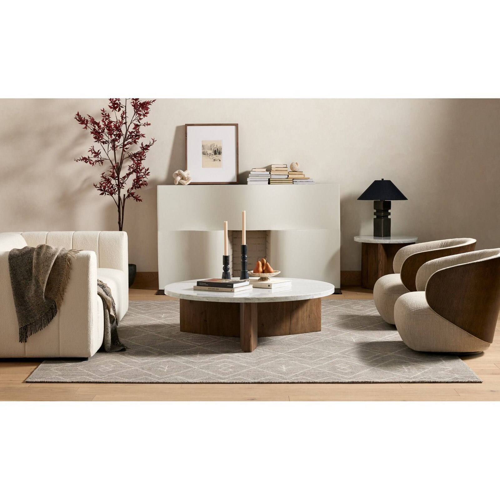 Four Hands Toli Italian White Marble Coffee Table