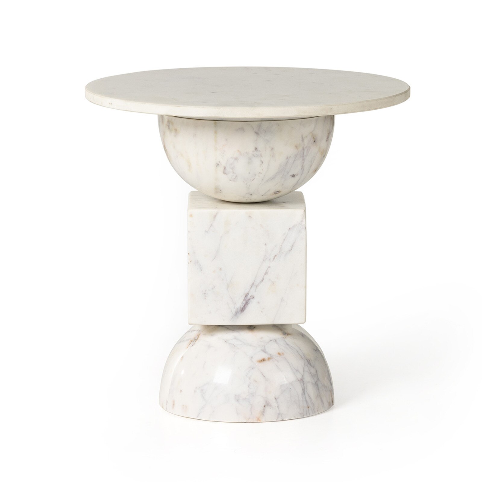 19" Four Hands Neda Polished White Marble End Table