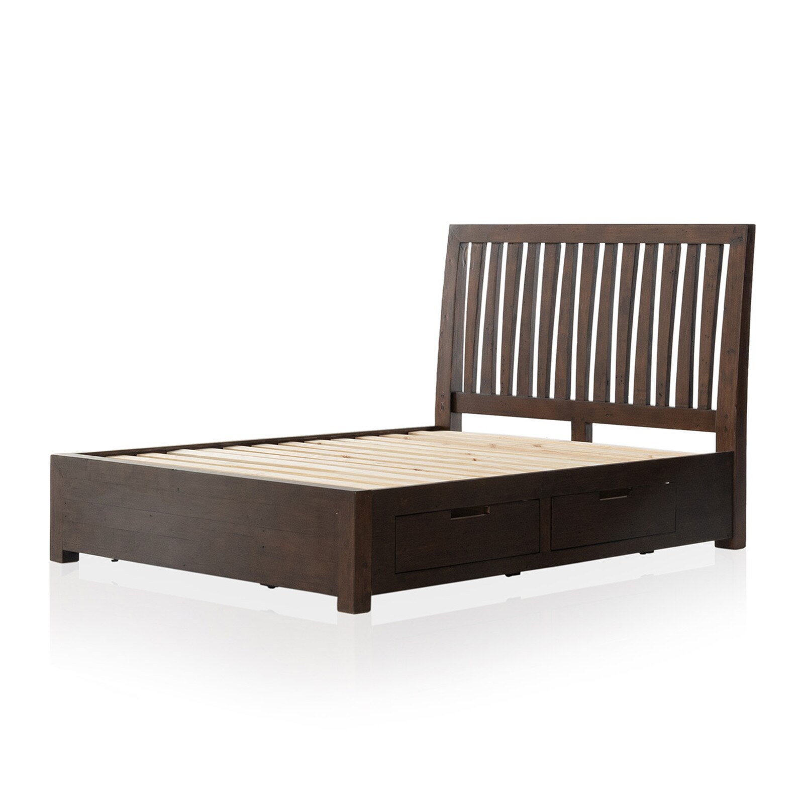 Four Hands Wood Queen Size Rail Storage Bed with Low Footboard