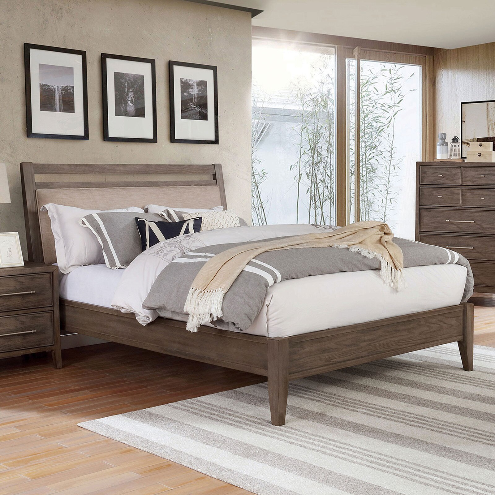 Furniture of America Tawana Solid Wood California King Size Upholstered Bed