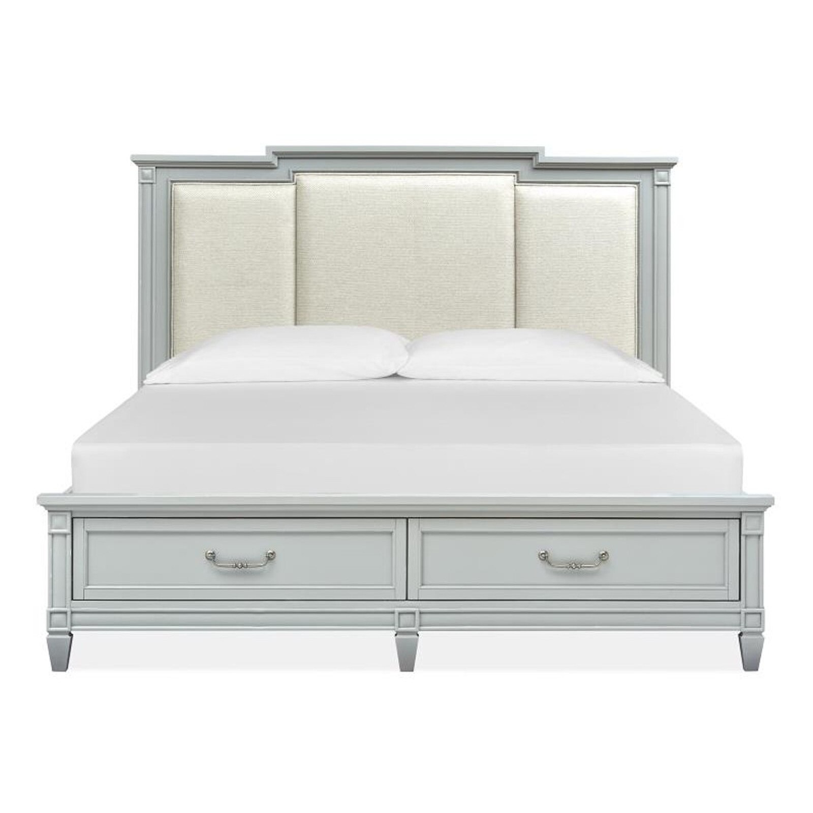 Magnussen Glenbrook Queen Size Panel Storage Bed with Upholstered Headboard